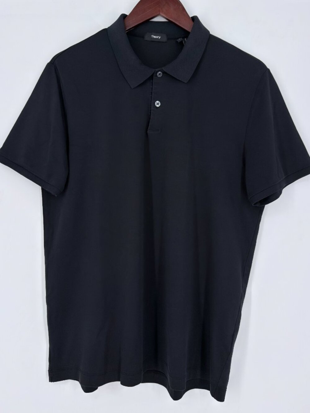 Theory Band Polo Current Pique Shirt Charcoal Black Pima Cotton Blend Large L